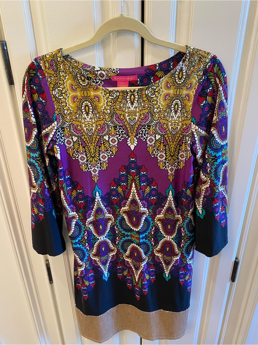 Sunny Leigh Purple, Black, and Gold  Print Dress